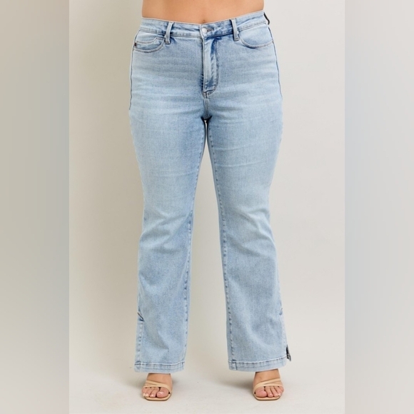 Judy Blue HR Tummy Control Vintage Light Wash Split Hem Slim Bootcut Jeans NEW - Picture 5 of 16